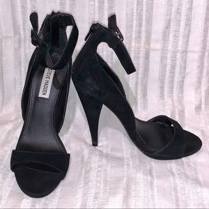 Black Suede Heeled Sandals